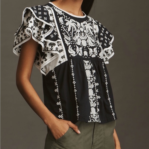 FARM Rio Tops - NWT Farm Rio x Anthropologie Printed Flutter sleeve Top size L